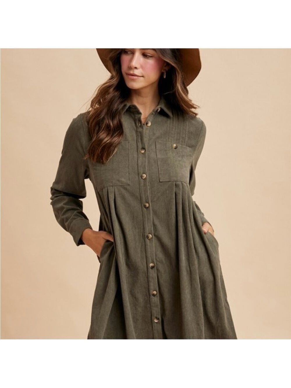 Long Sleeve Button-Up Corduroy Shirt Dress NWT - Picture 3 of 8